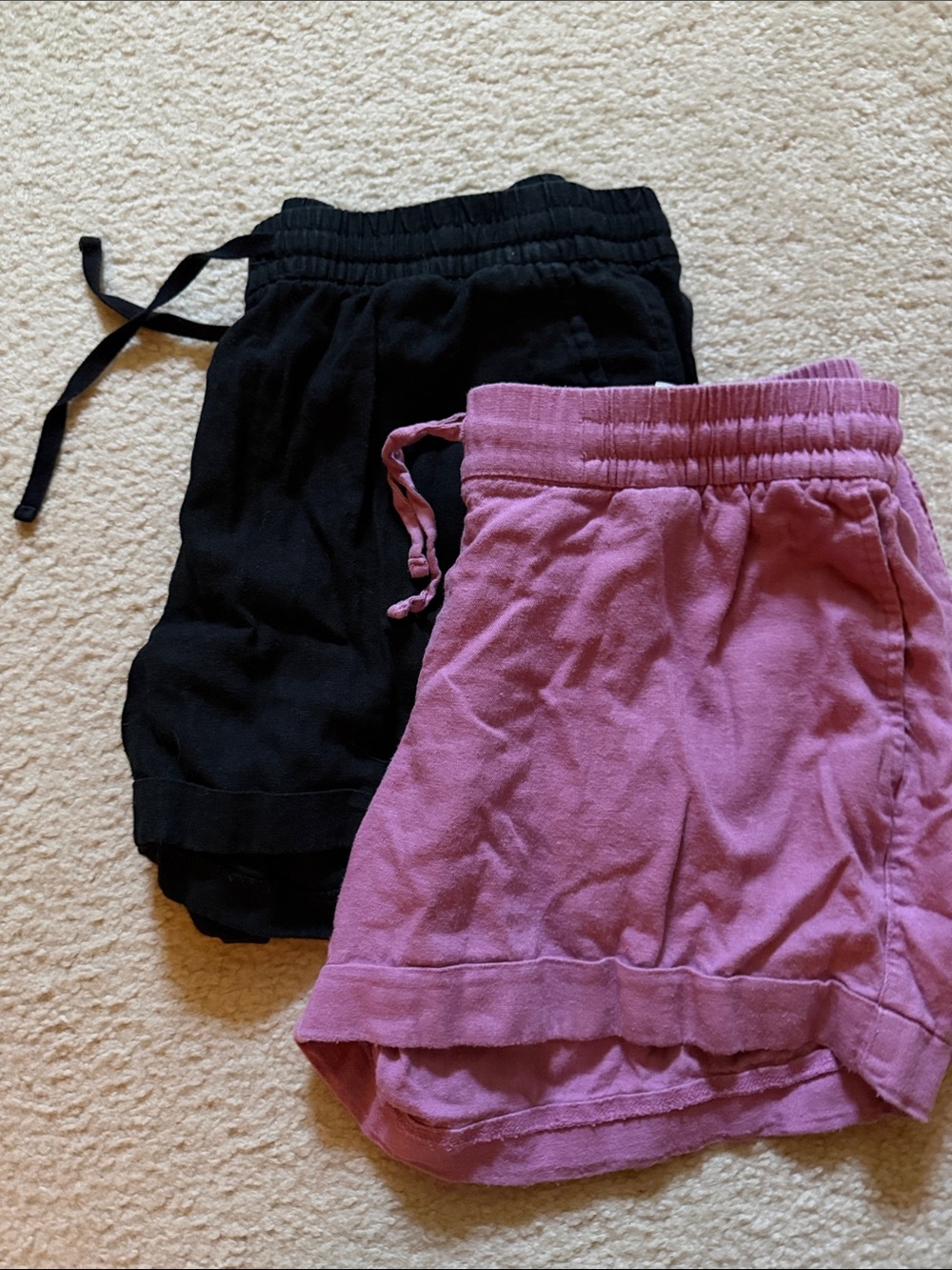 Old Navy Women’s Linen Drawstring Shorts - Black and Purple